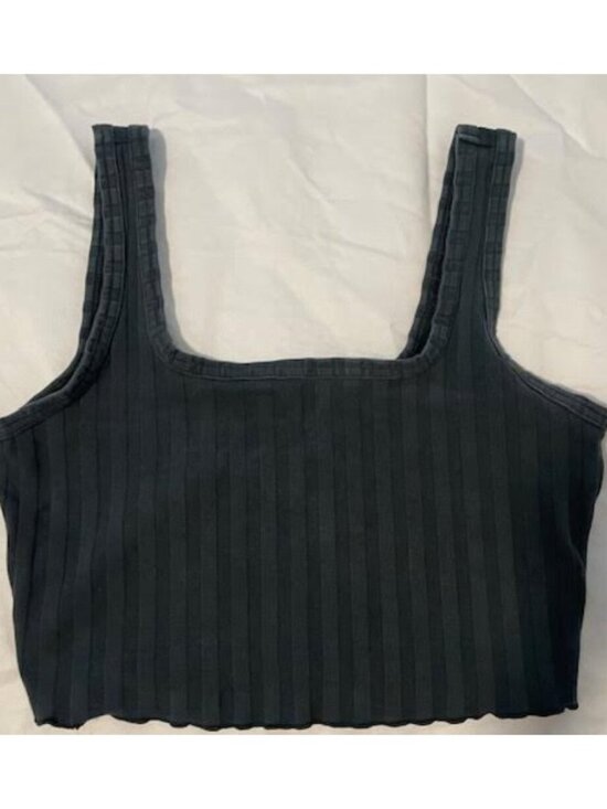 Tops - Top Small Black Gray Ribbed Cropped💙